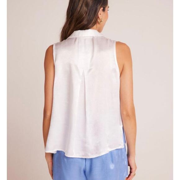 Bella Dahl Sleeveless Satin White Notch Collar Button Down S - Picture 2 of 9